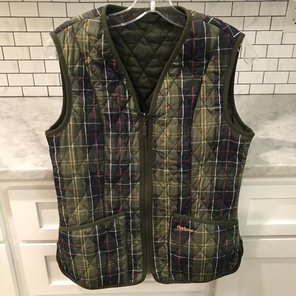 Barbour Vest Womens 6 Green Tartan Betty Liner Quilted Zip Pockets Gilet Plaid - Picture 1 of 8